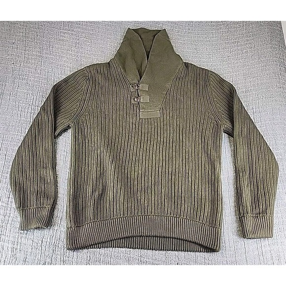 Duluth Men's High-Neck Infantry Green Sweater Size Large Cotton Wool Blend 68528 - Picture 1 of 9